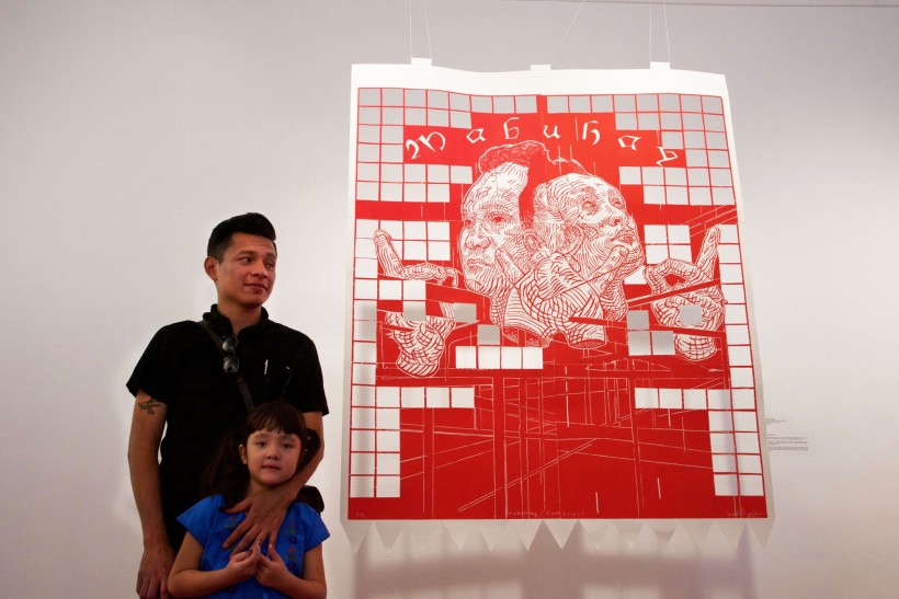 Pavel and daughter with his piece, “Mabuhay”