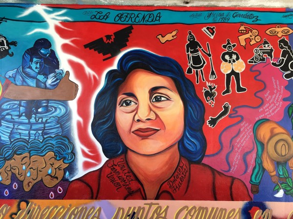Close-up of Dolores Huerta in restored mural.